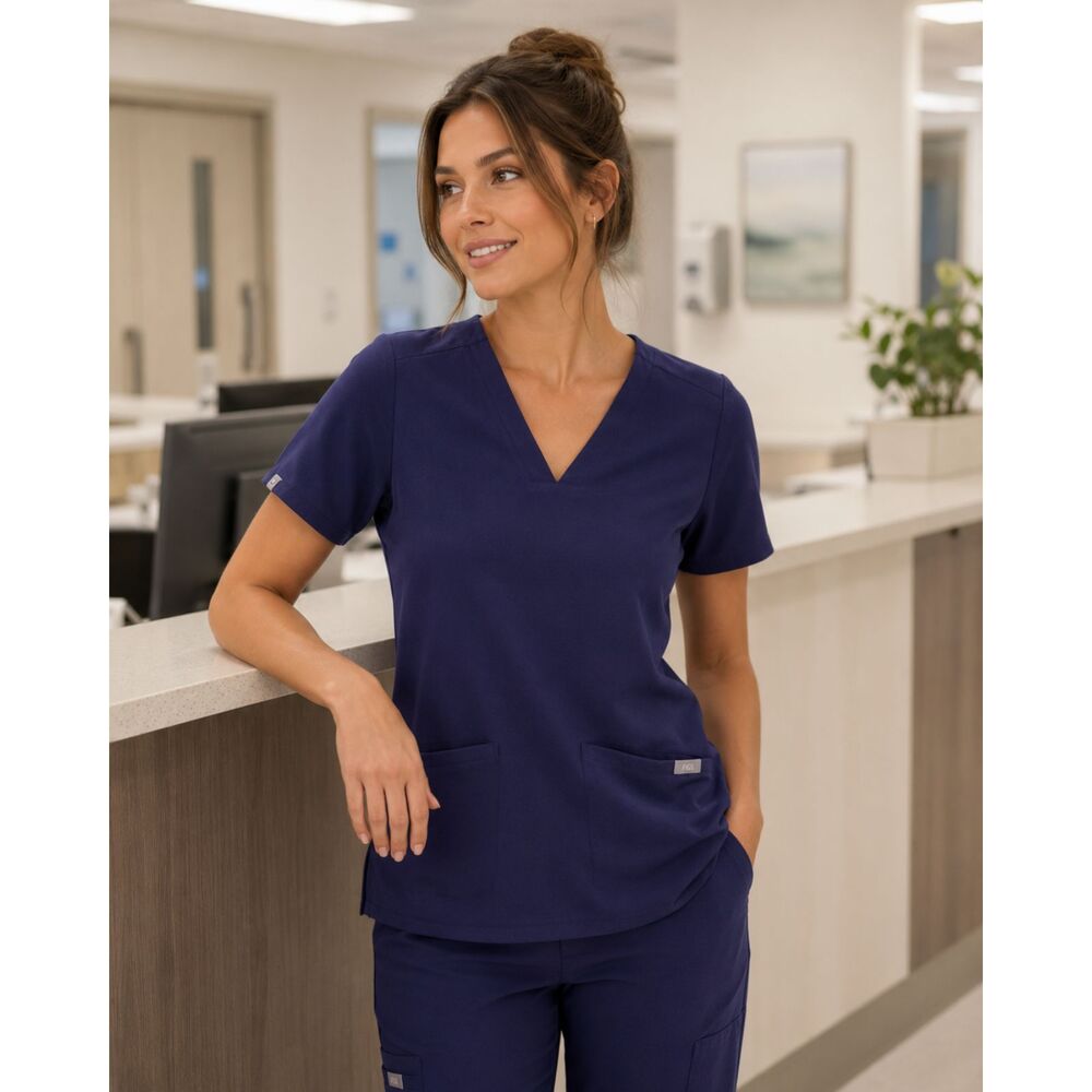 FIGS Navy Blue Scrubs Top V-Neck Size XS Technical Collection Medical Nursing